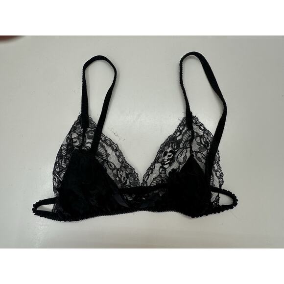 Unbranded Womens Bra Size Small Black Lace Floral Unpadded Wireless Vintage - Picture 1 of 10